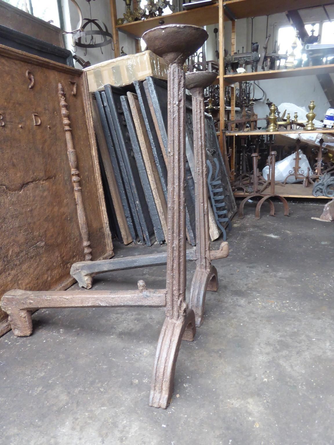 photo for sale 16th 17th Century French Gothic Andirons Or Firedogs