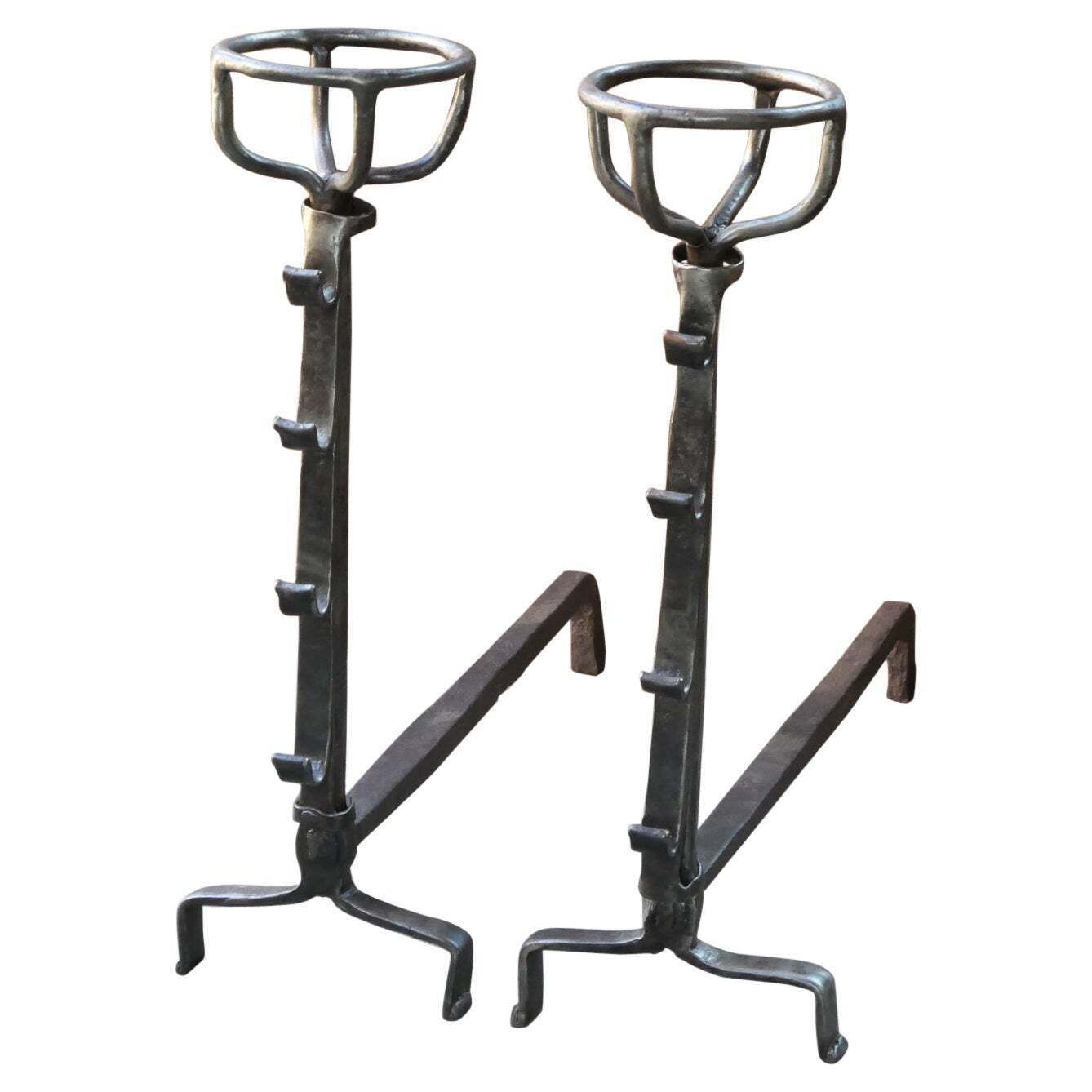17th   18th Century Gothic Large French Andirons