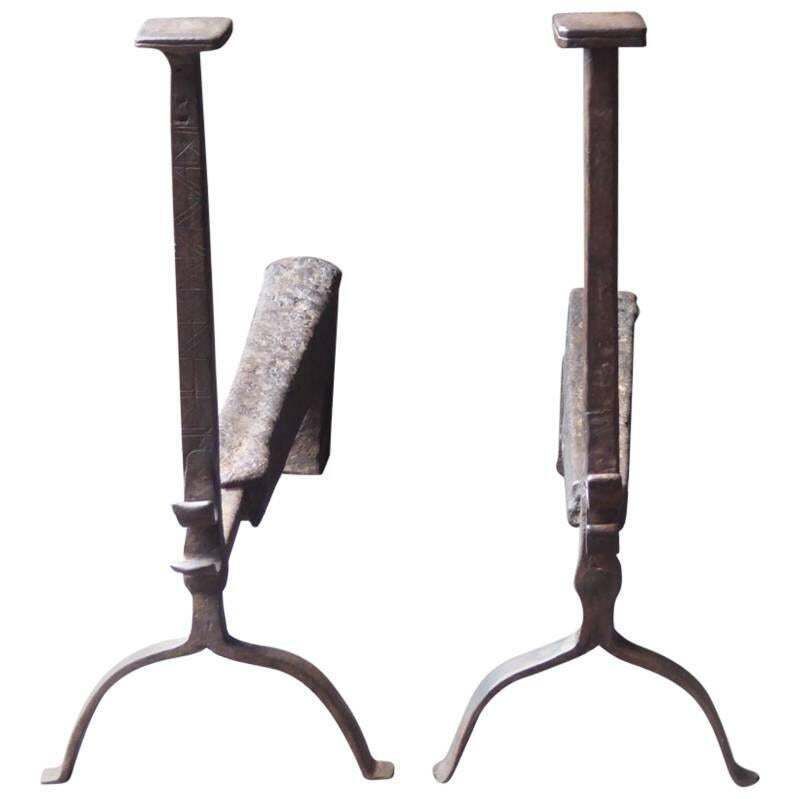17th Century Magnificent French Gothic Firedogs Or Andirons