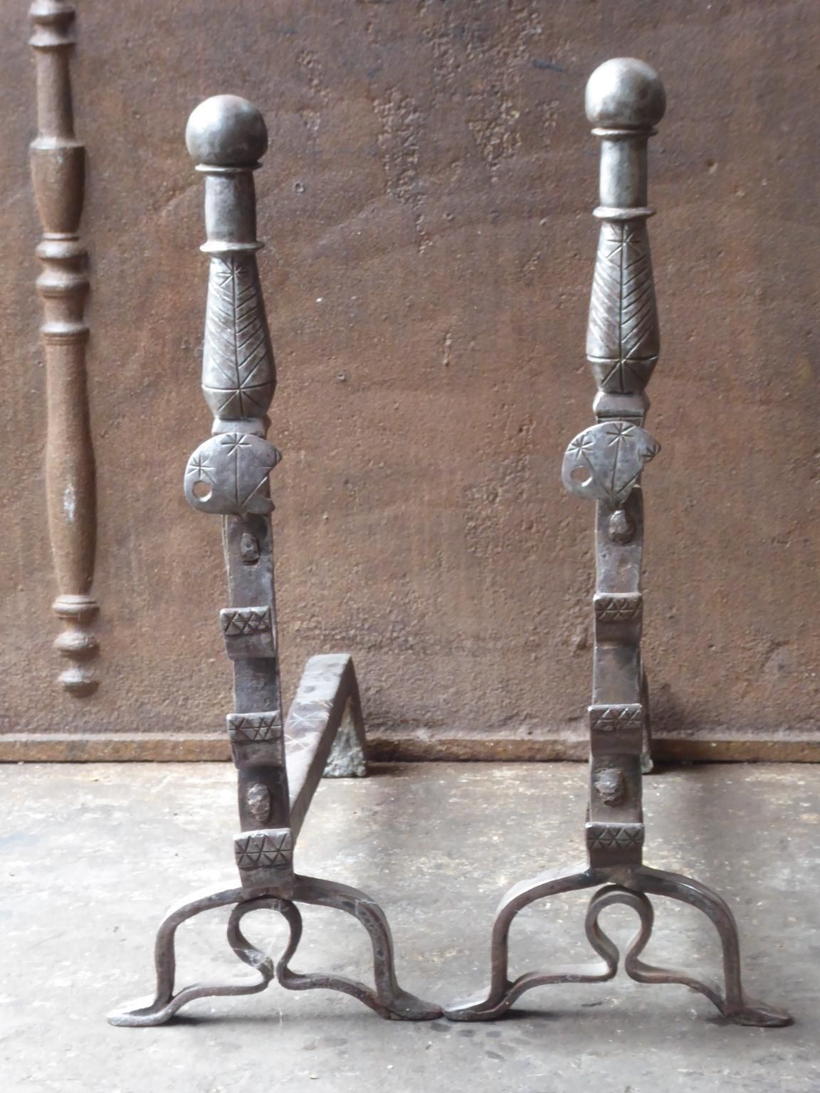 Beautiful 17th Century French Louis XIII Andirons Or Firedogs photo furniture