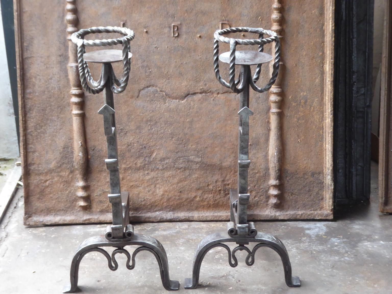 Large French Gothic Andirons Or Firedogs, 18th Century photo furniture