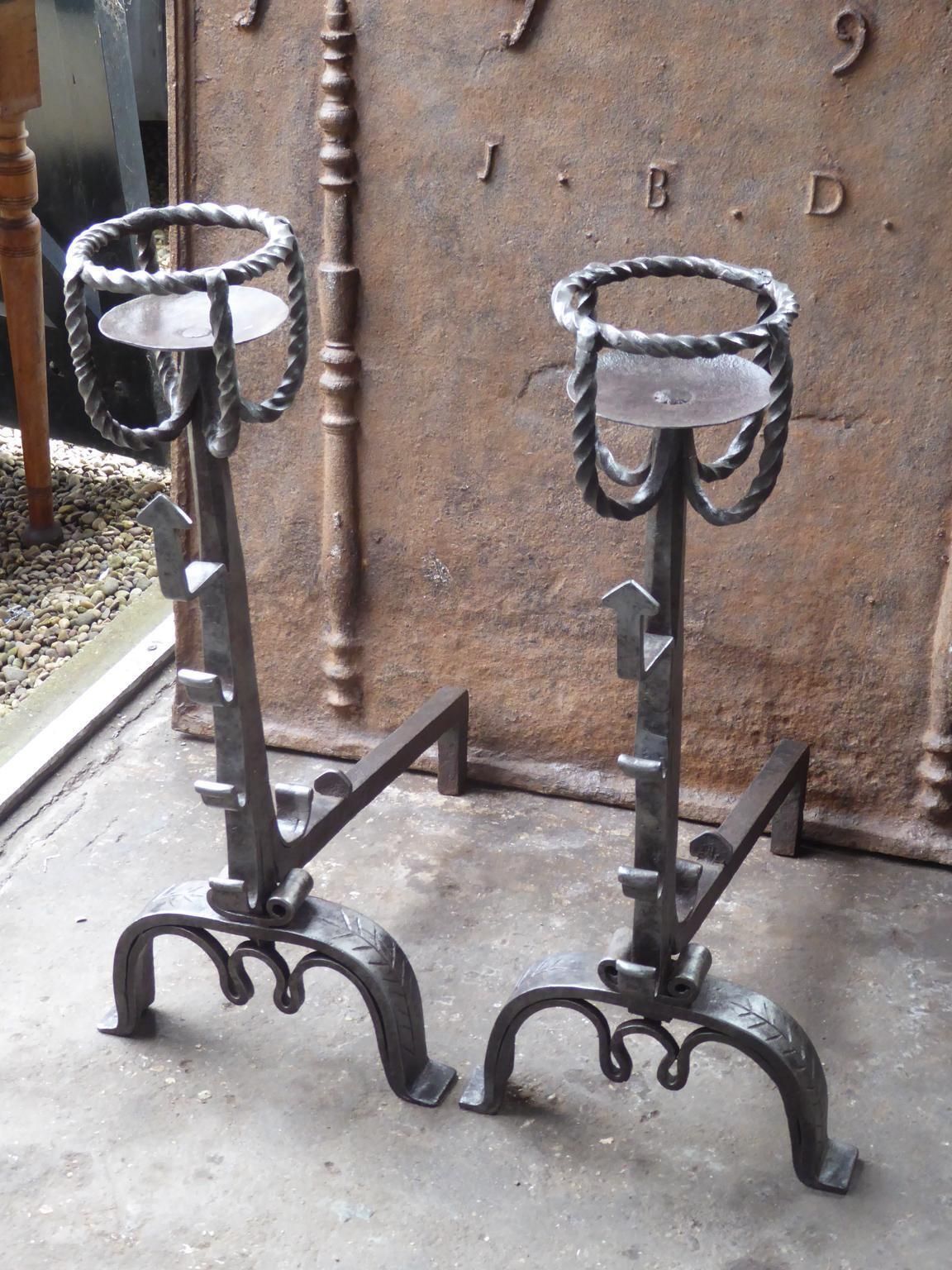 Large French Gothic Andirons Or Firedogs, 18th Century photo Home Fixtures