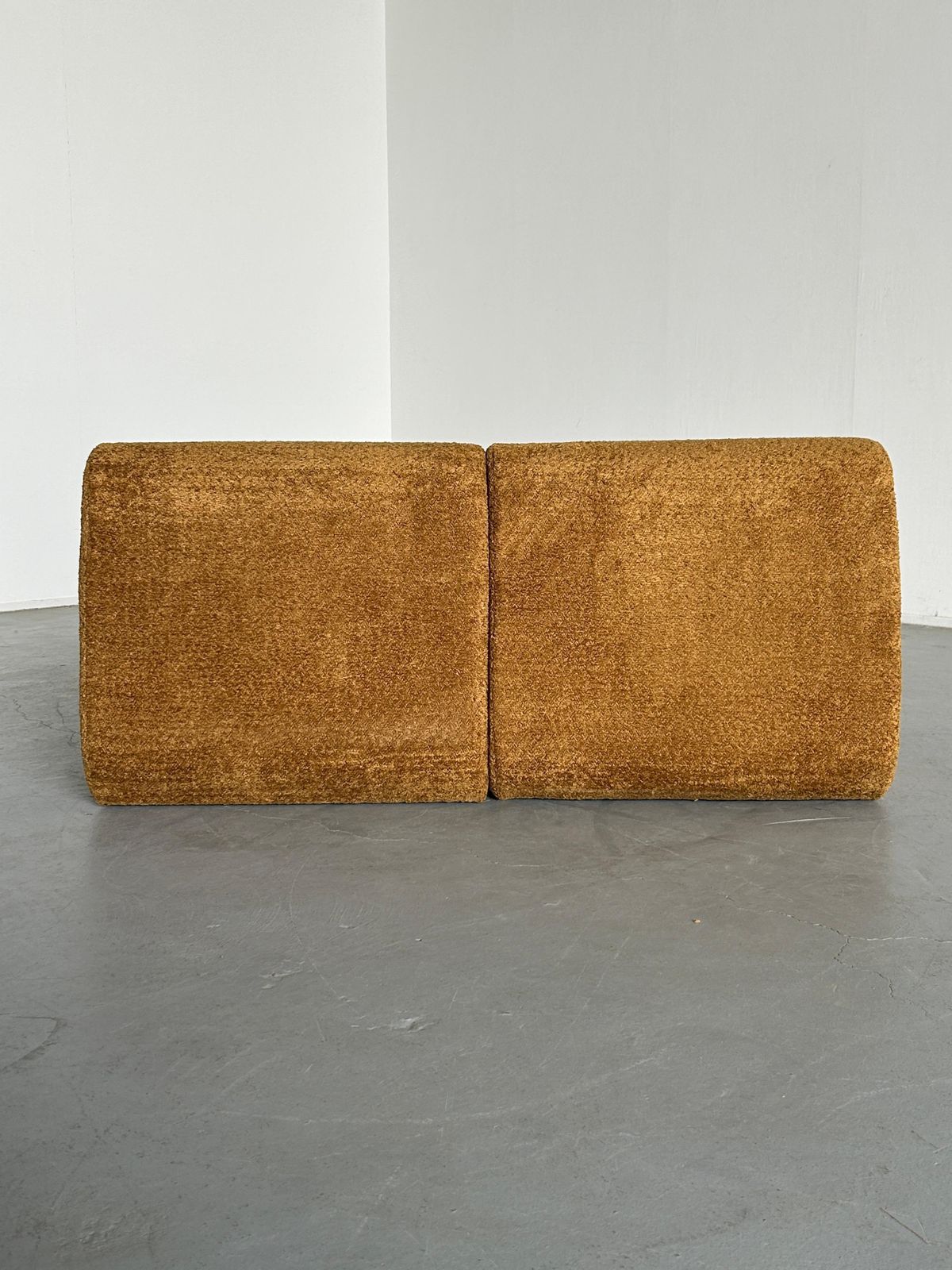 Pair Of Italian Mid Century Modern Lounge Chairs In Ochre Boucle, 1970s Italy photo buy
