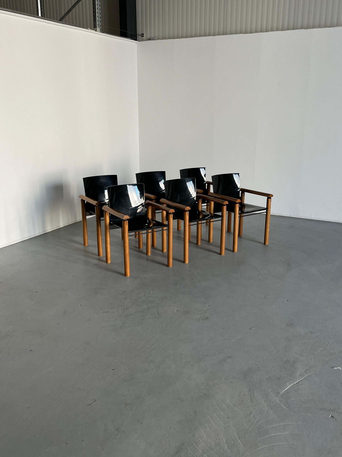 1 Of 6 Elegant Modernist Armchairs In Dark Gloss Finish, Attributed To Artelano photo furniture