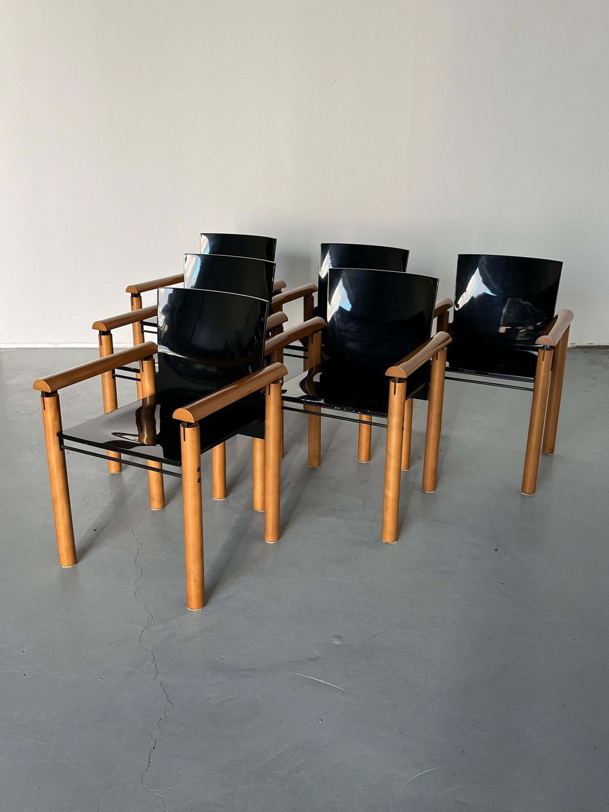 1 Of 6 Elegant Modernist Armchairs In Dark Gloss Finish, Attributed To Artelano photo Furniture