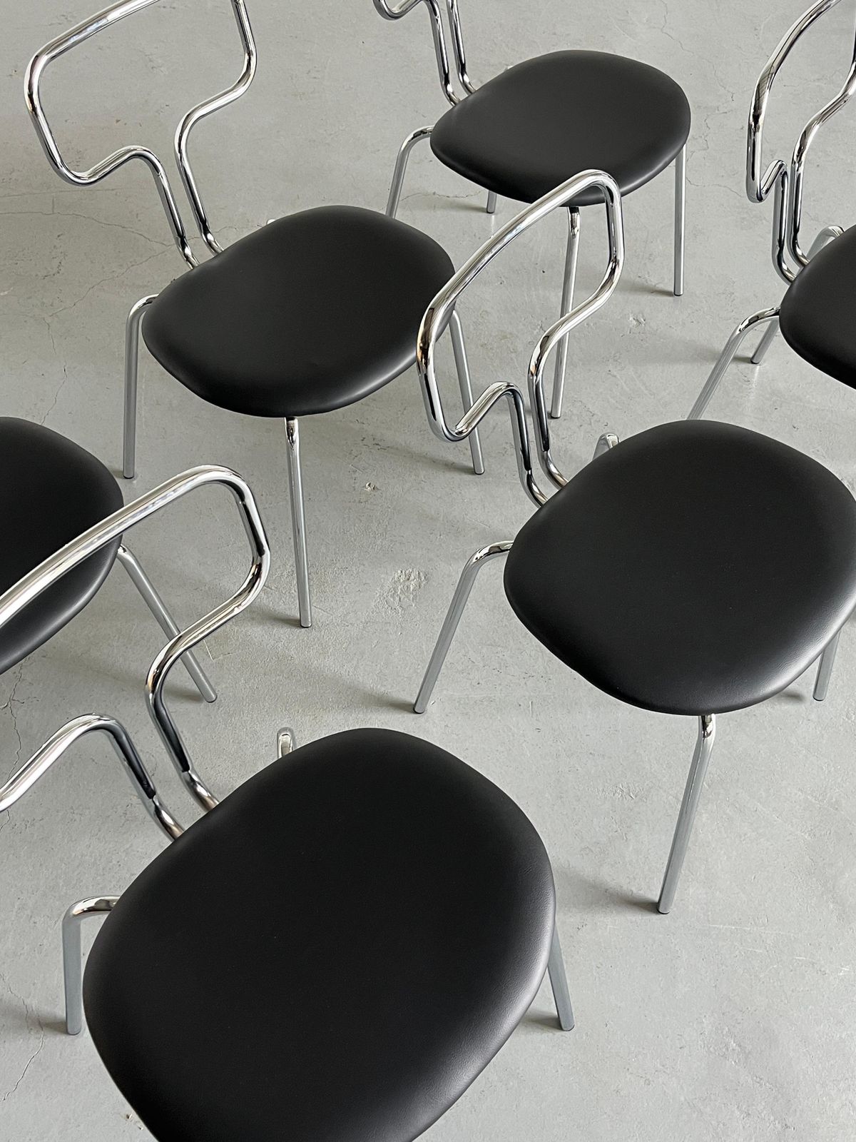 Bauhaus Design Curved Chrome Tubular Steel And Faux Leather Dining Chairs photo vintage
