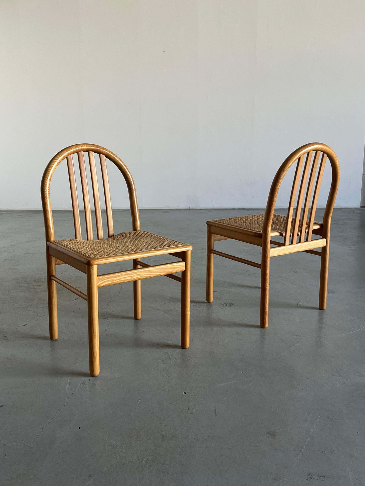 Pair Of Vintage Mid Century Dining Chairs In Lacquered Wood And Cane, Italy 80s photo Furniture