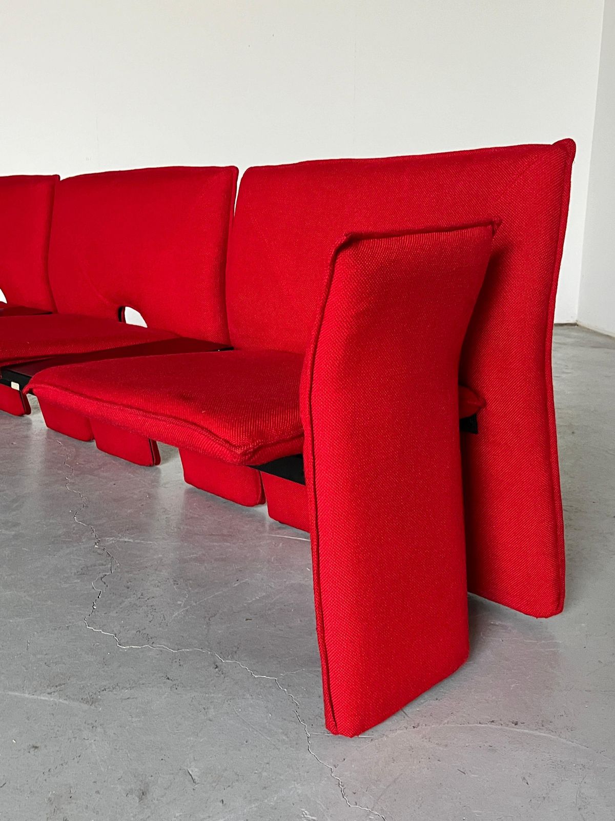 Vintage Postmodern Three Seater Sofa In Red Wool And Black Metal, 1980s Italy photo buy
