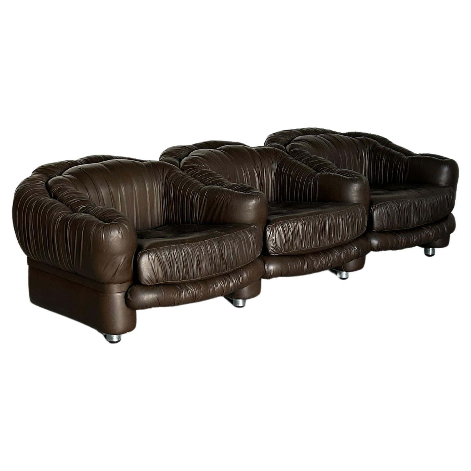 Three Seater Sofa In Dark Brown Leather By Axel Di Pietrobon, 1970s Italy