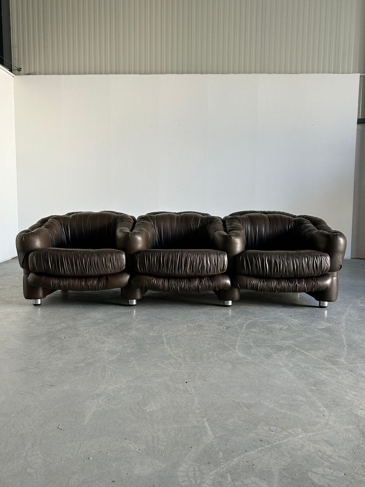 Three Seater Sofa In Dark Brown Leather By Axel Di Pietrobon, 1970s Italy photo for sale