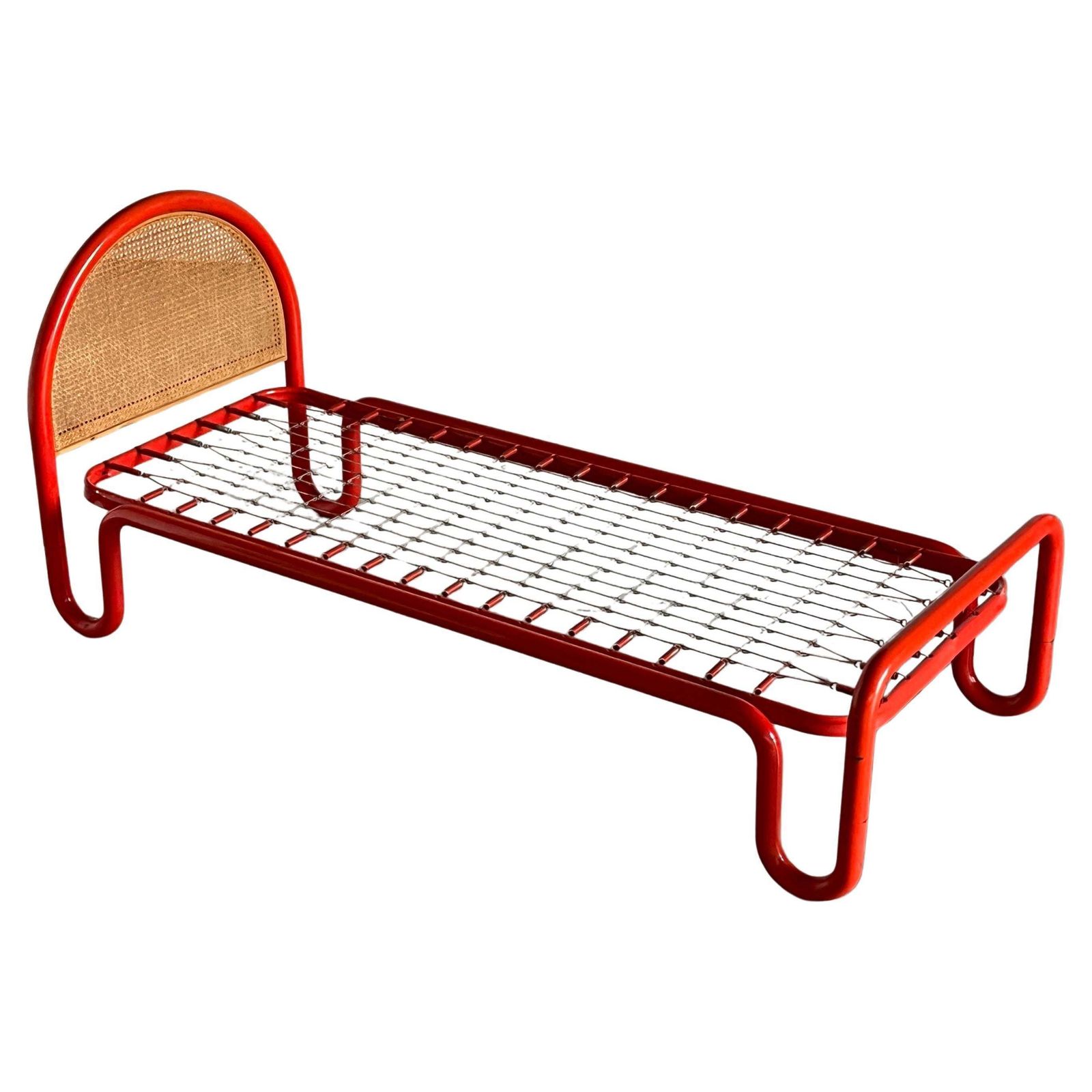 Gae Aulenti Style Tubular Metal And Cane Bed Frame, 1960s Italy