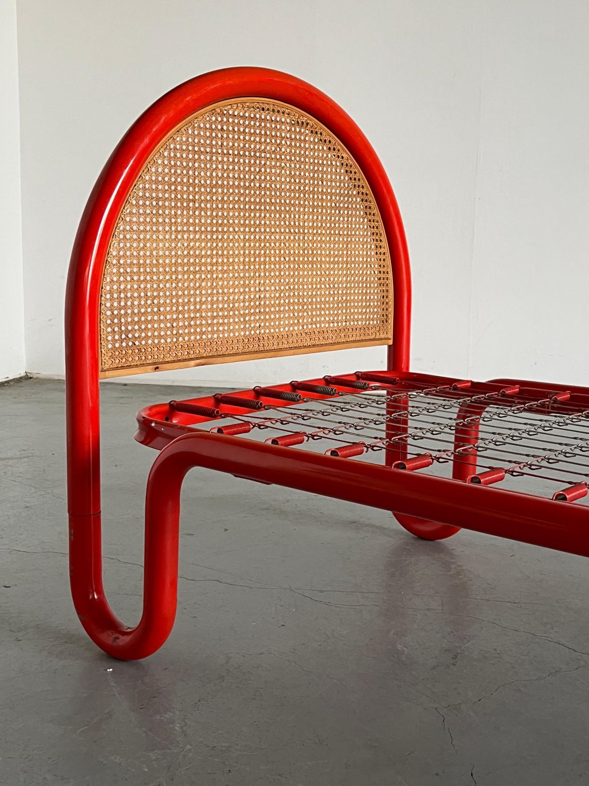 Gae Aulenti Style Tubular Metal And Cane Bed Frame, 1960s Italy photo buy