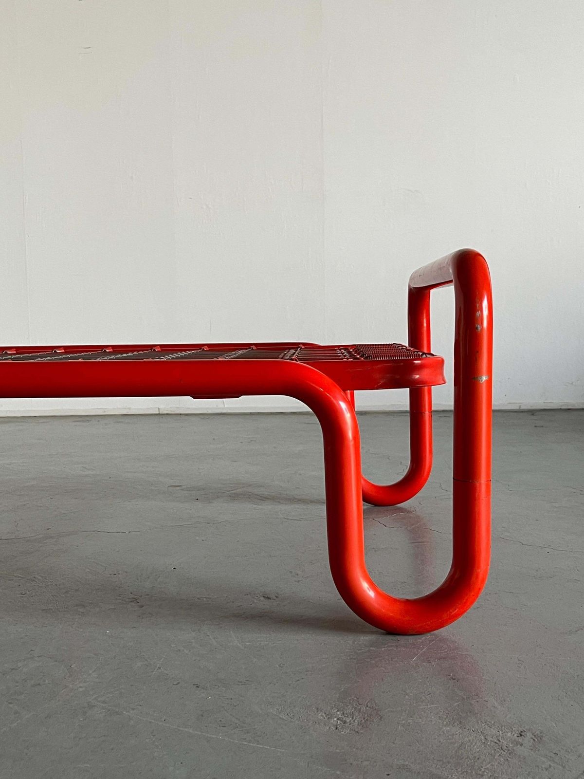 photo for sale Gae Aulenti Style Tubular Metal And Cane Bed Frame, 1960s Italy