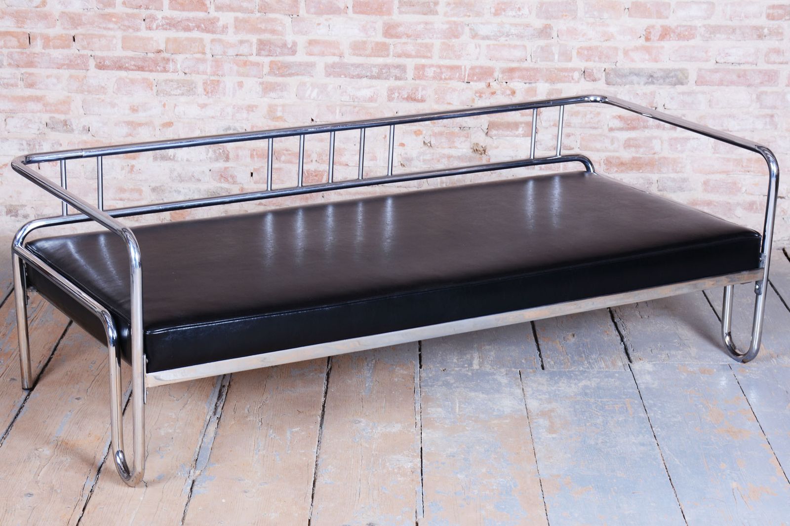 2700.0 Restored Bauhaus Sofa, Chrome Plated Steel, High Quality Leather, Czech, 1930s photo