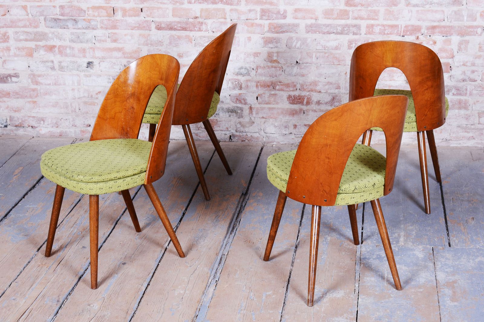 Set Of Four Original Mid Century Chairs, By Antonín šuman, Walnut, Czech, 1950s photo Furniture