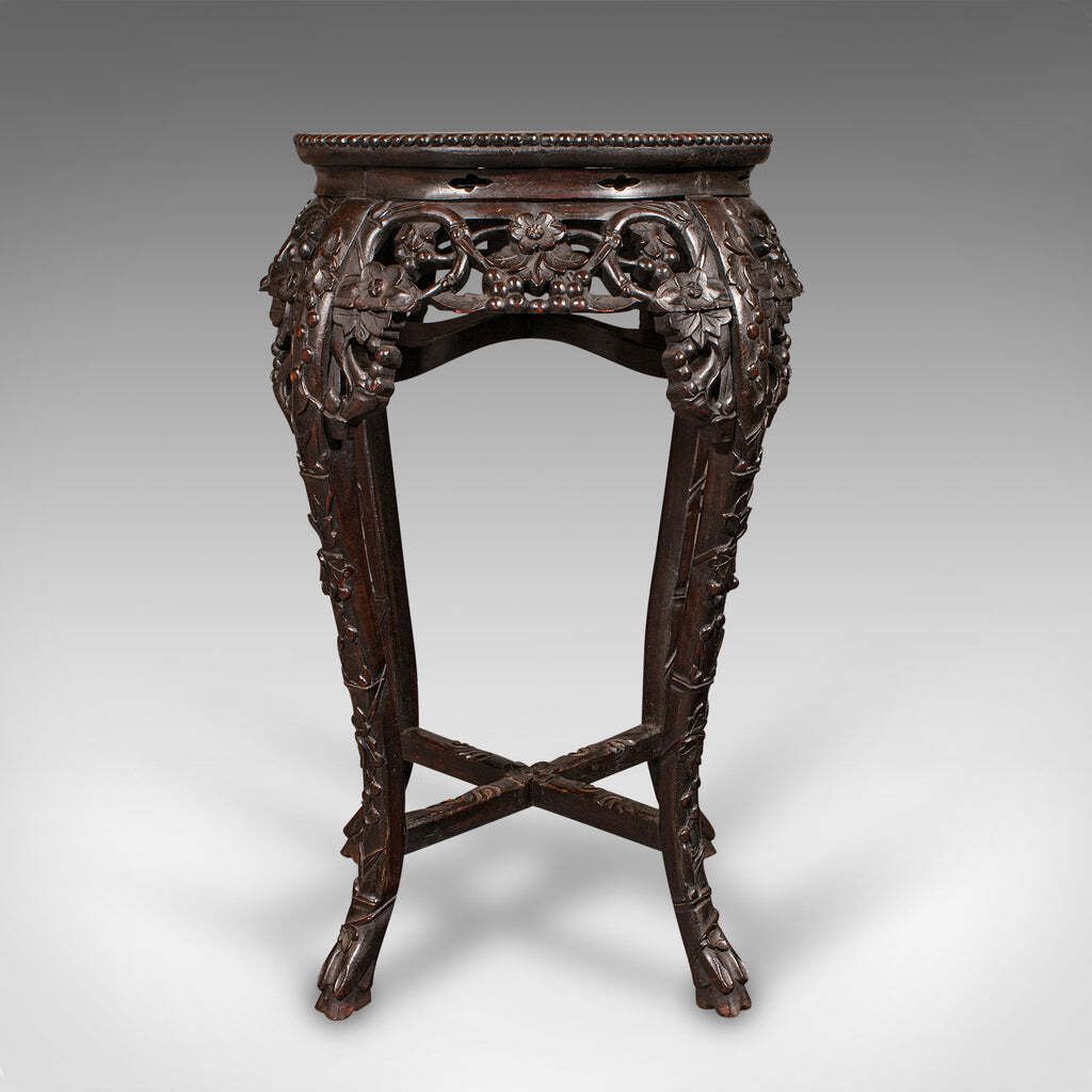 Antique Chinese Carved Jardinière Stand, Hardwood Planter Table, Victorian, 1870 photo for sale