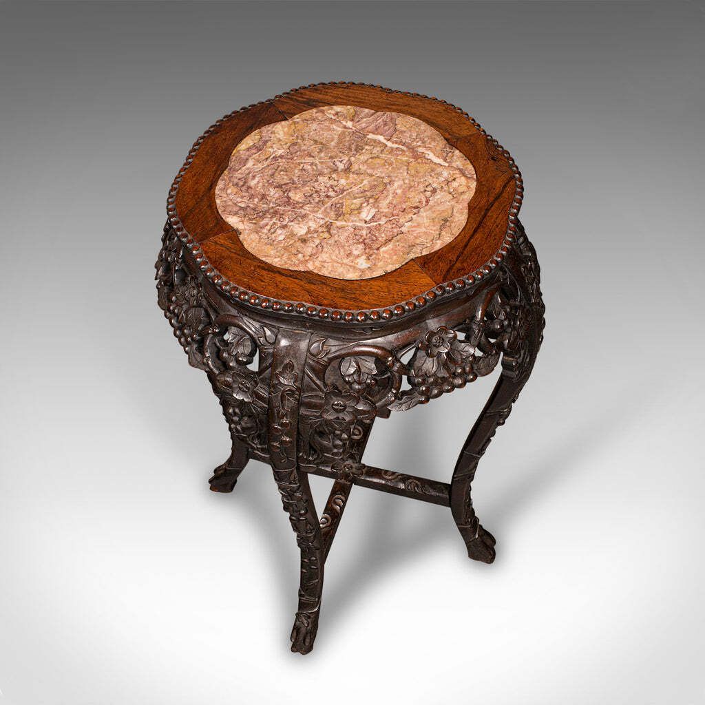 Antique Chinese Carved Jardinière Stand, Hardwood Planter Table, Victorian, 1870 photo vinterior