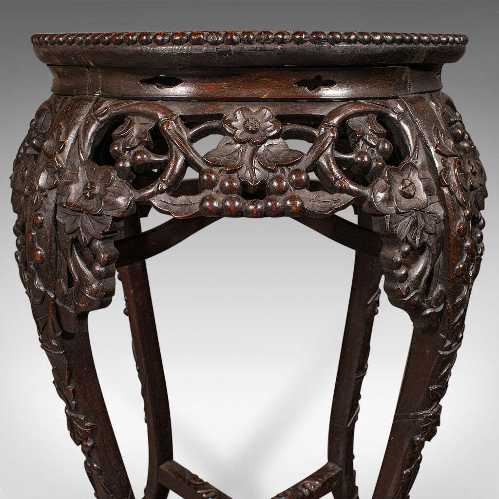 photo for sale Antique Chinese Carved Jardinière Stand, Hardwood Planter Table, Victorian, 1870