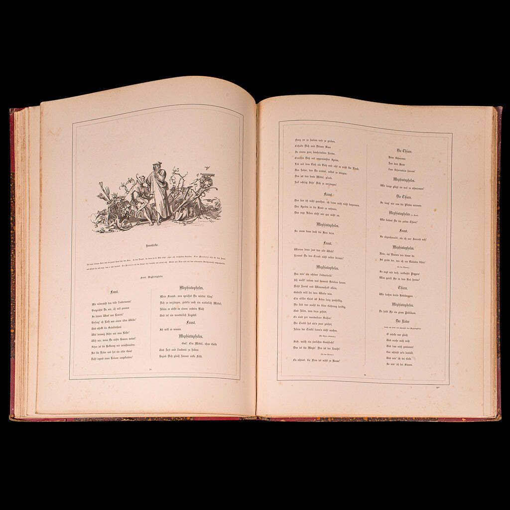 photo furniture Large Volume Antique Book, Faust, Goethe, German, Illustrated Fiction, Victorian