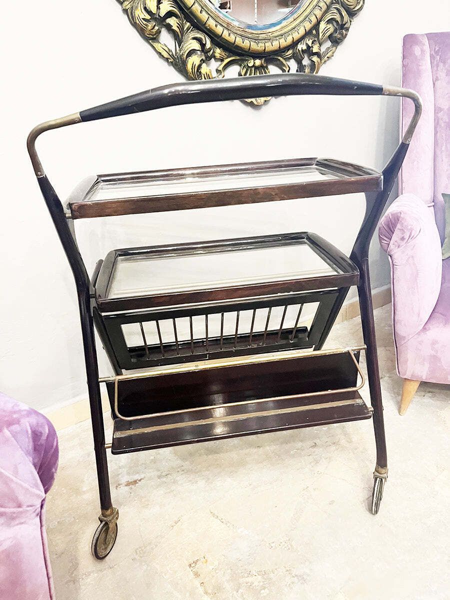Walnut And Brass Bar Trolley By Cesare Lacca For Cassina, 1950s  Top Design photo for sale