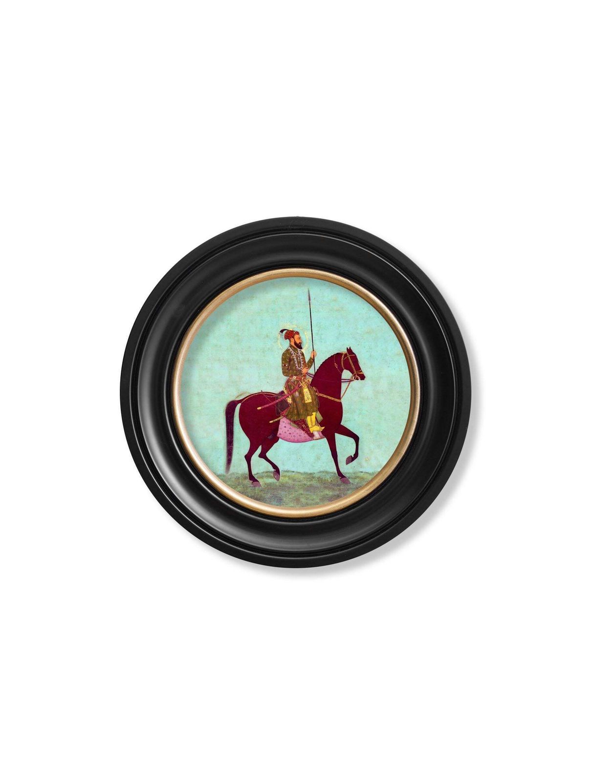 Set Of Two Mughal Horseman Prints In Circular Frames 44cm Dia, New photo vinterior