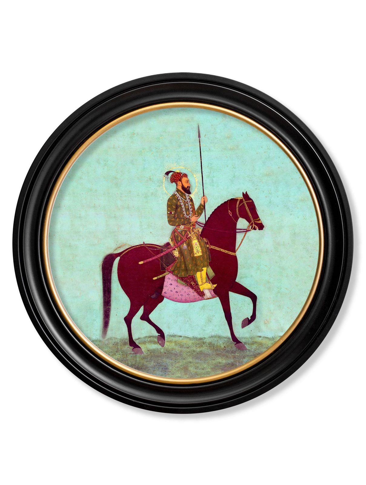 Set Of Two Mughal Horseman Prints In Circular Frames 44cm Dia, New photo buy