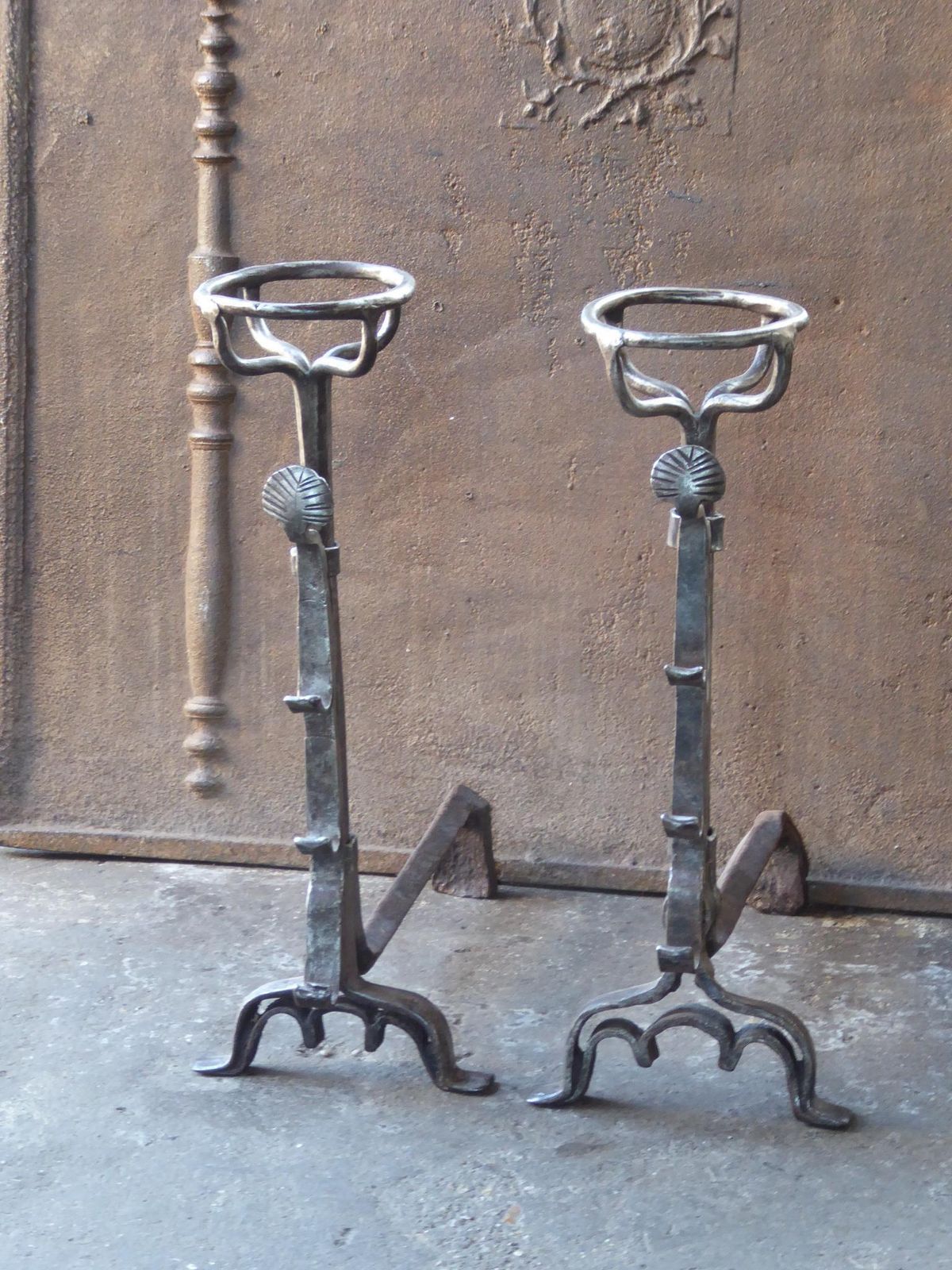Antique French Louis III Andirons Or Firedogs, 17th Century photo Home Fixtures