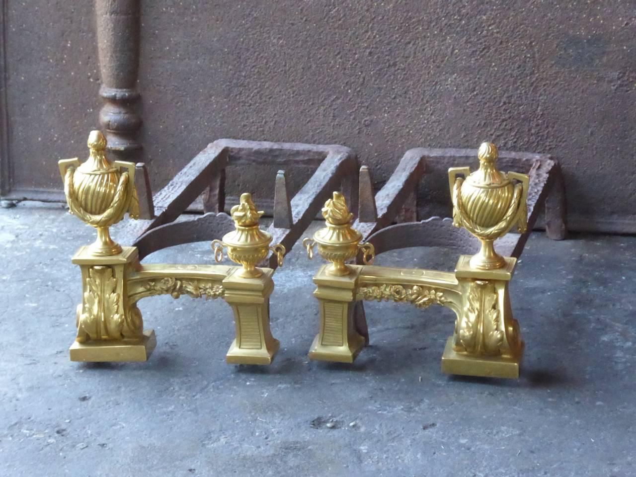 18th 19th Century French Ormolu Neoclassic Andirons photo for sale