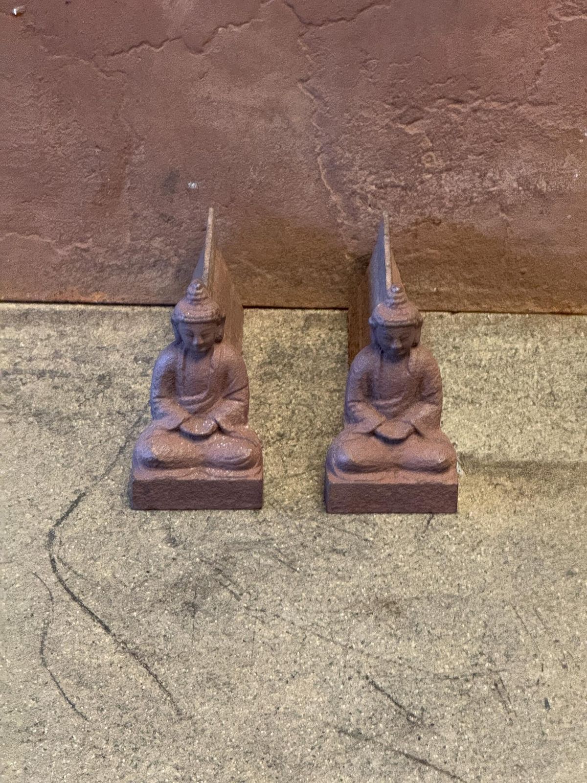 Rare French 'Buddha' Andirons, Fire Dogs, 19th Century photo furniture