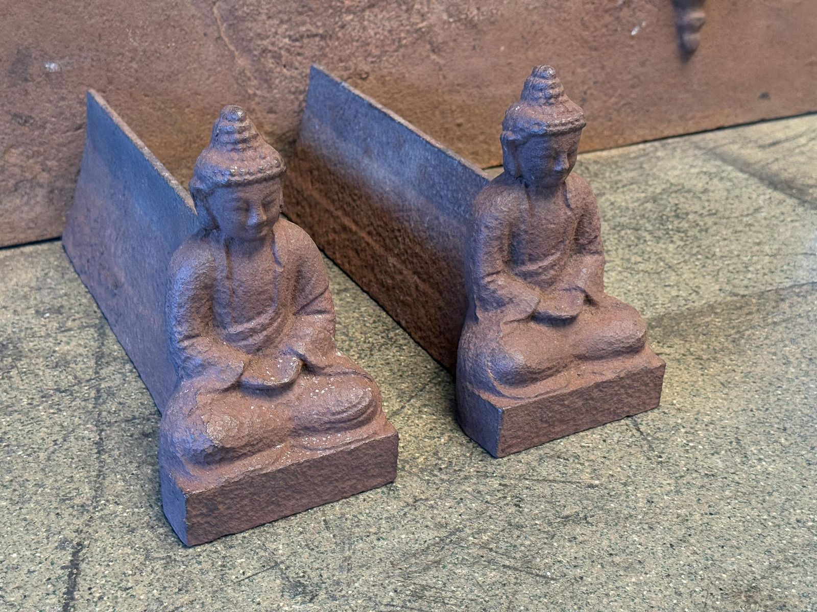 Rare French 'Buddha' Andirons, Fire Dogs, 19th Century photo buy