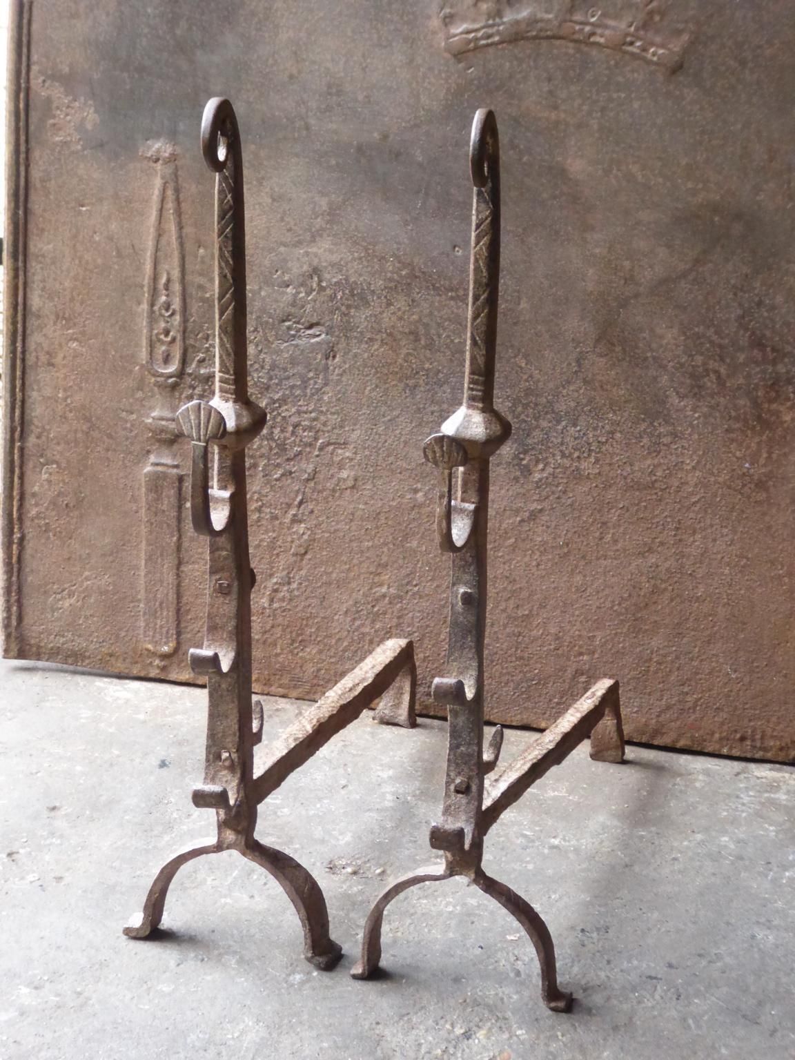 French Louis III Andirons Or Firedogs, 17th Century photo for sale