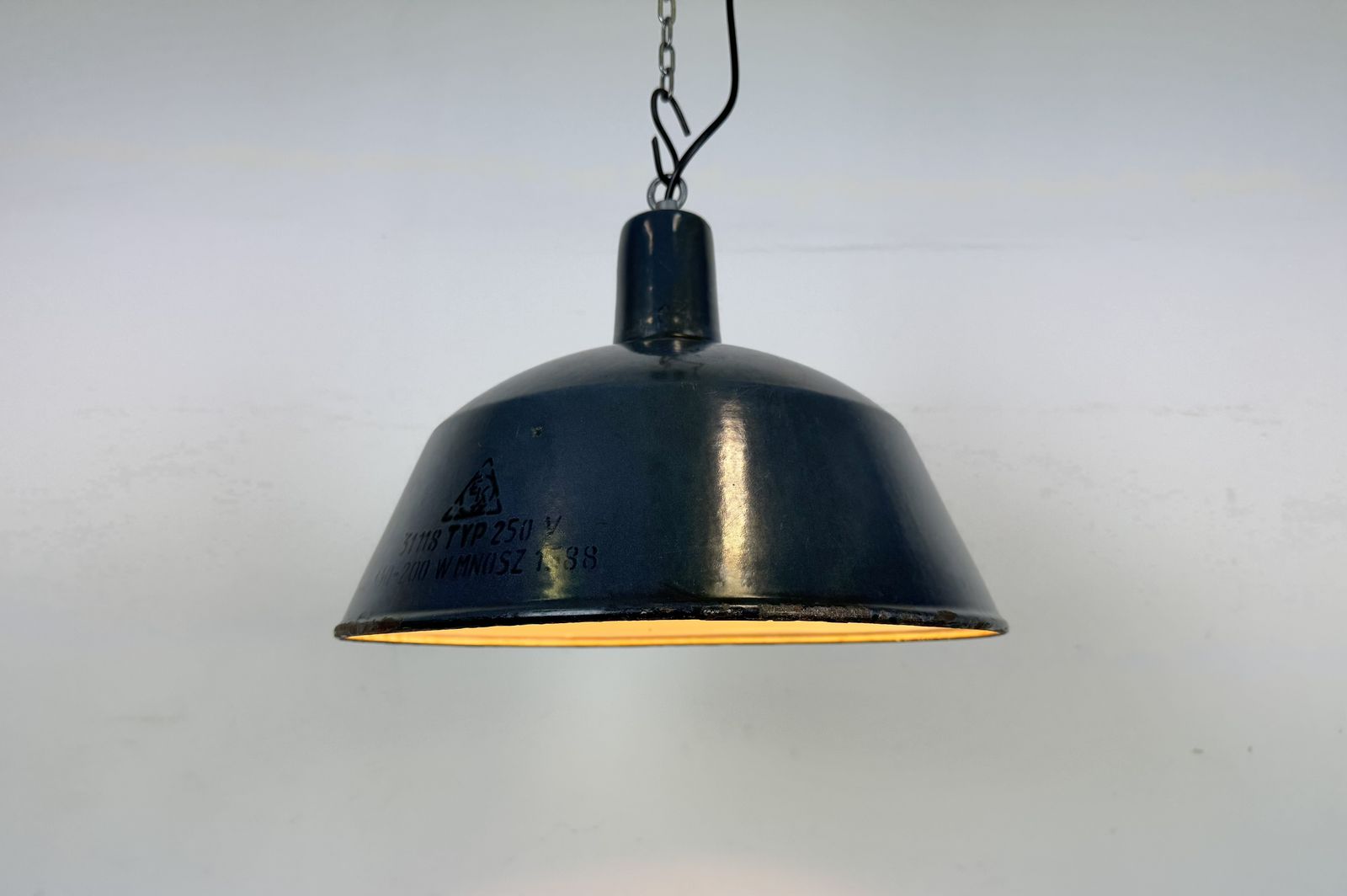 Industrial Dark Blue Enamel Pendant Lamp From Emax, 1960s photo vintage
