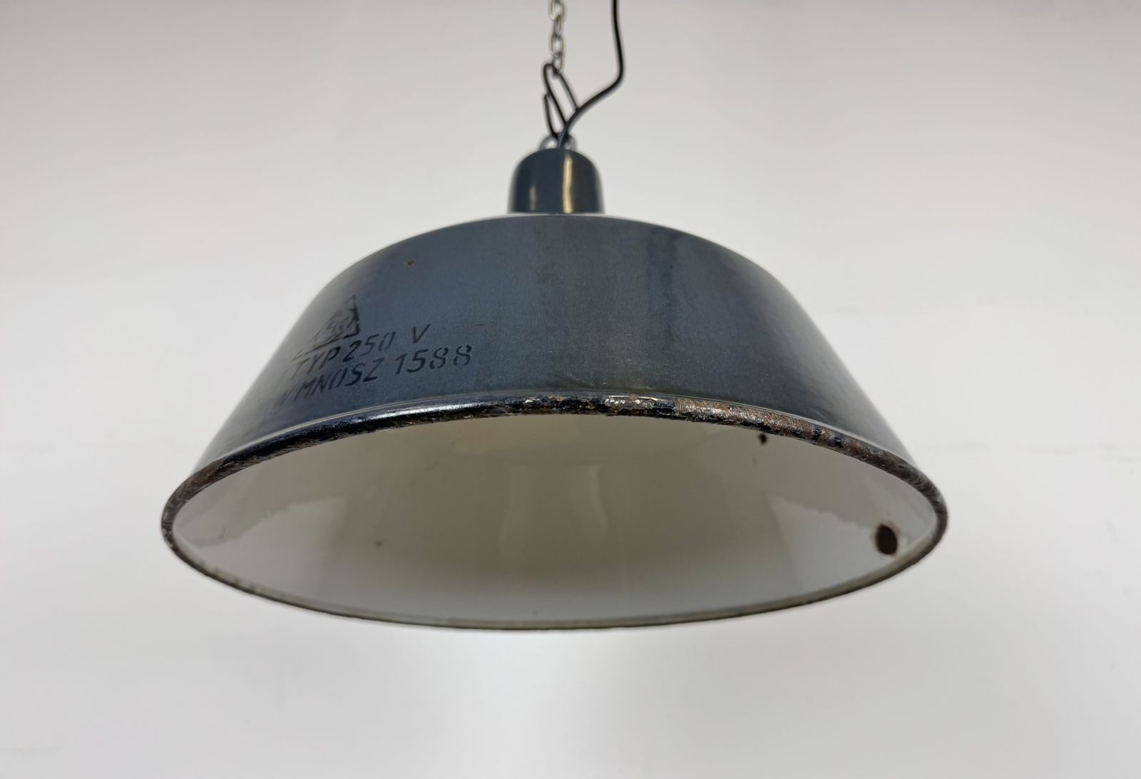 photo vinterior Industrial Dark Blue Enamel Pendant Lamp From Emax, 1960s