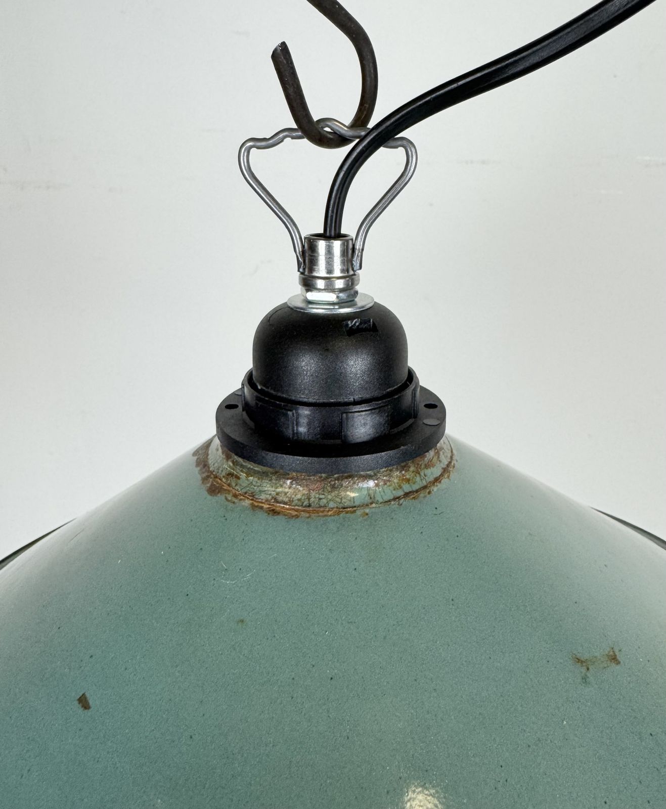 Industrial Petrol Enamel Factory Pendant Lamp, 1960s photo for sale