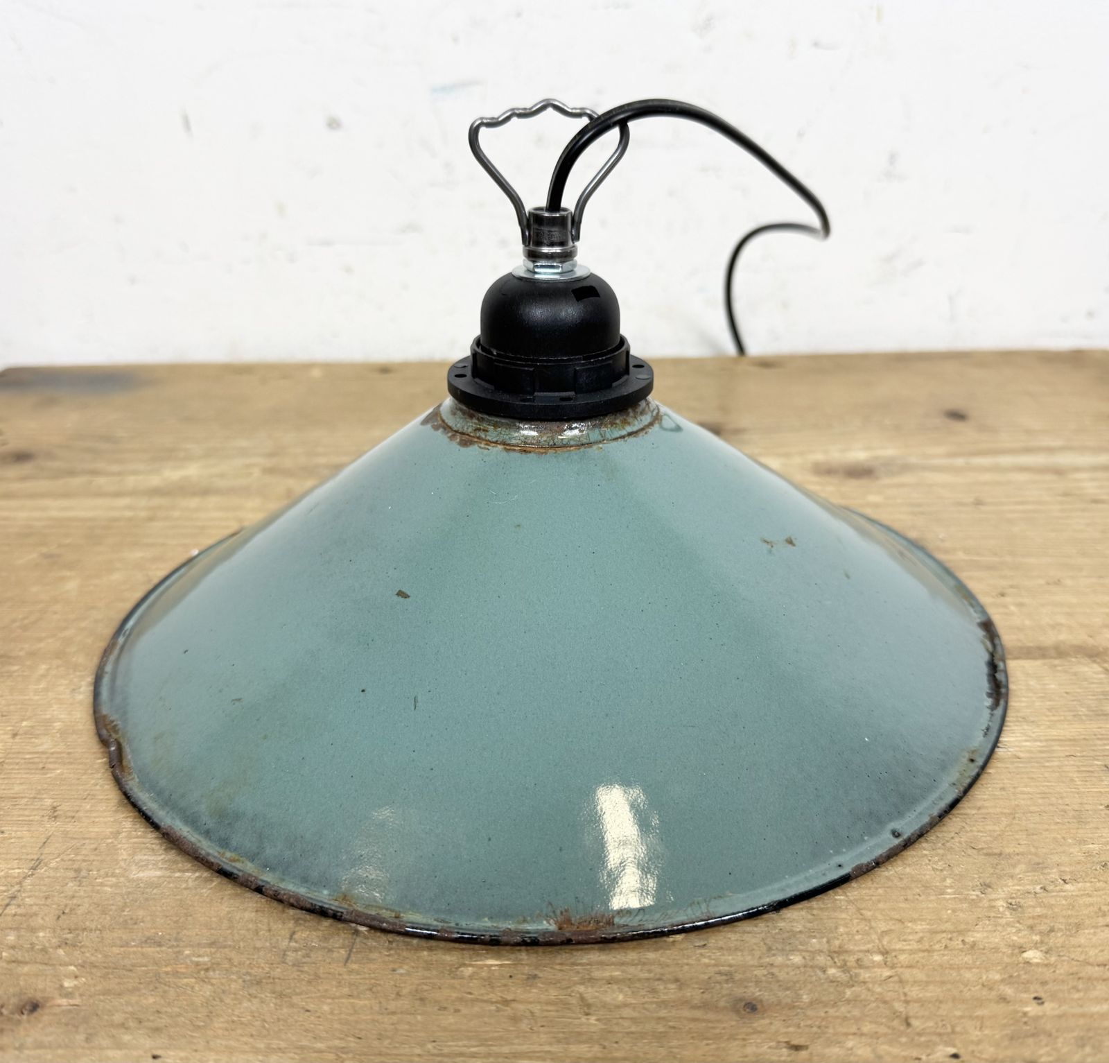 photo vintage Industrial Petrol Enamel Factory Pendant Lamp, 1960s