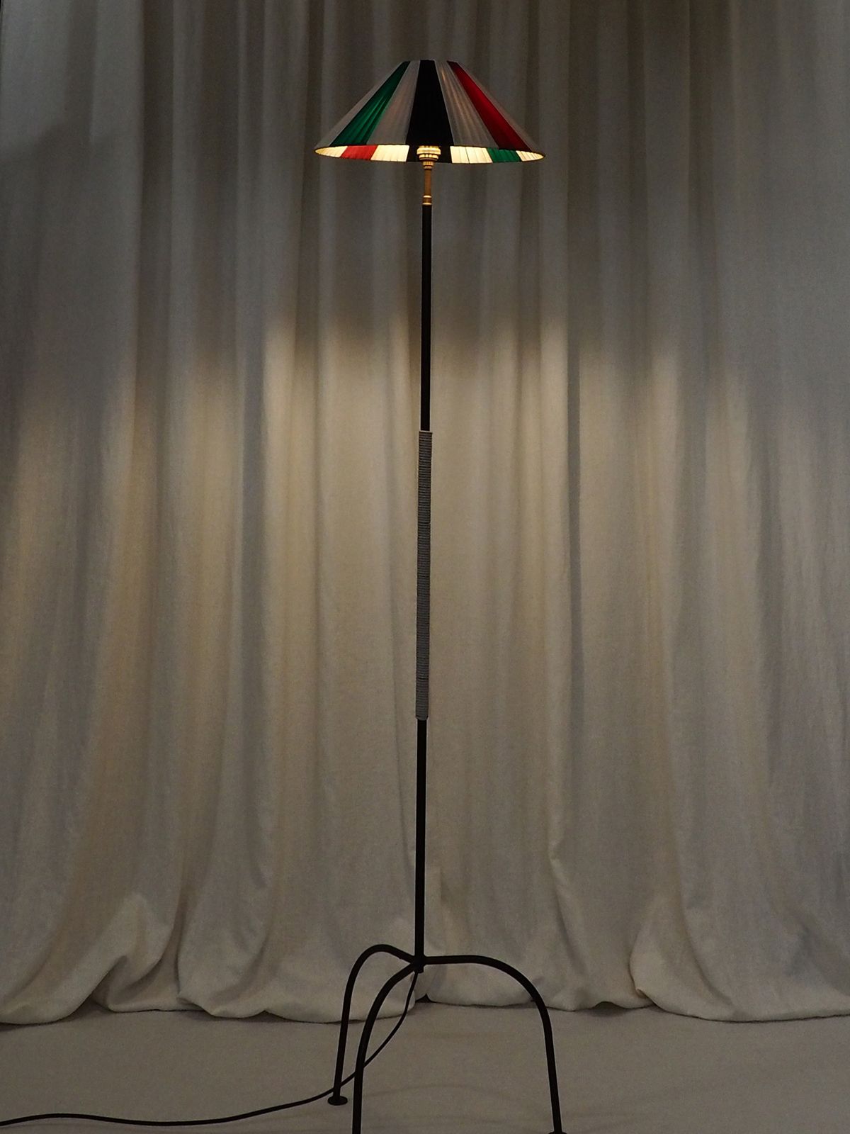 Vintage Black Metal Standard Lamp With Coloured Shade photo furniture