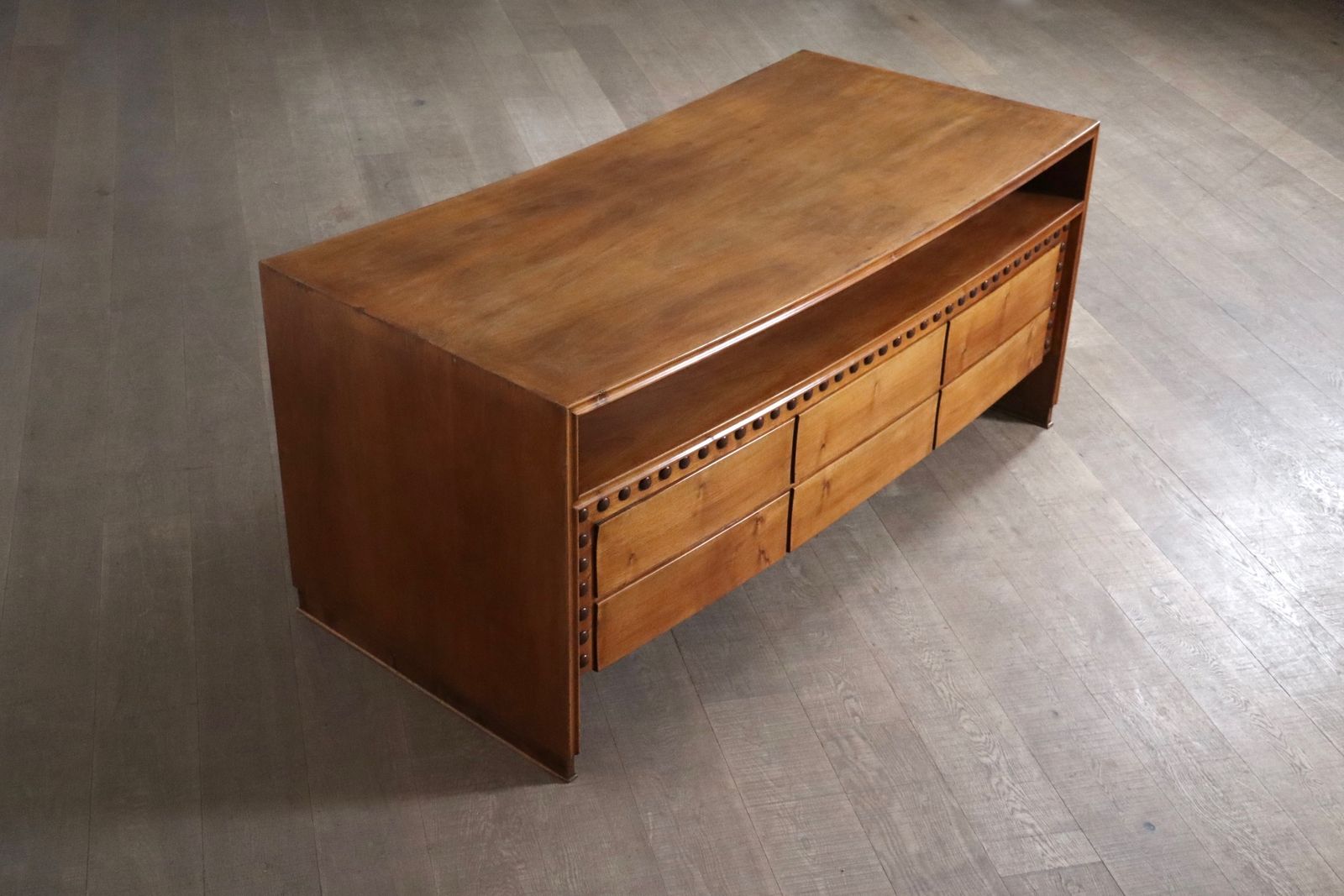 Curved Directors Desk In Walnut, Italy 1940s
