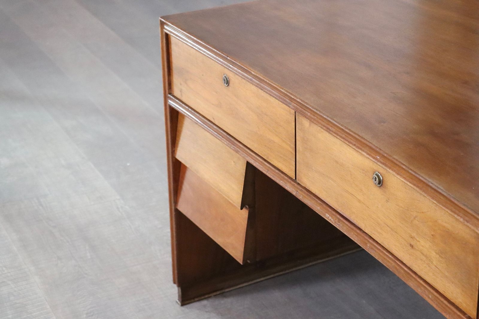 Furniture Curved Directors Desk In Walnut, Italy 1940s photo