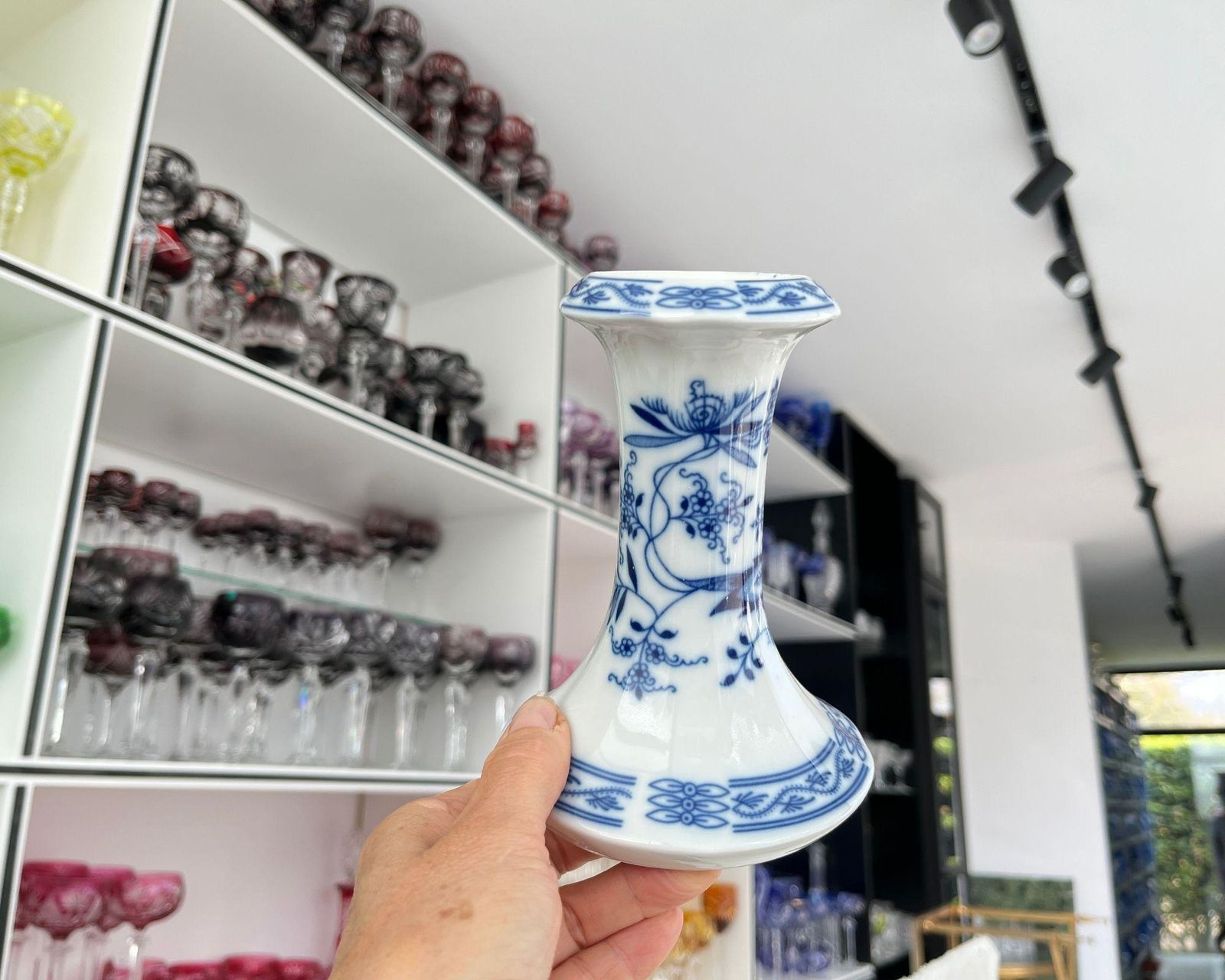 Blue Onion Candleholders | 3pcs | Blue And White Porcelain | Czechoslovakia photo buy