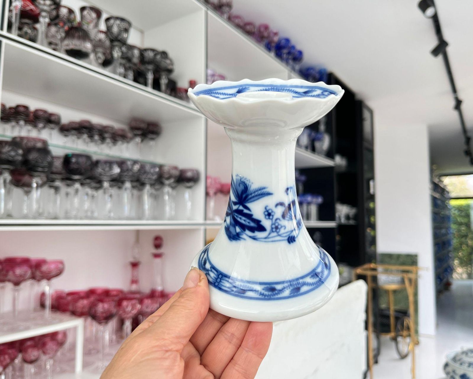 Blue Onion Candleholders | 3pcs | Blue And White Porcelain | Czechoslovakia photo vintage