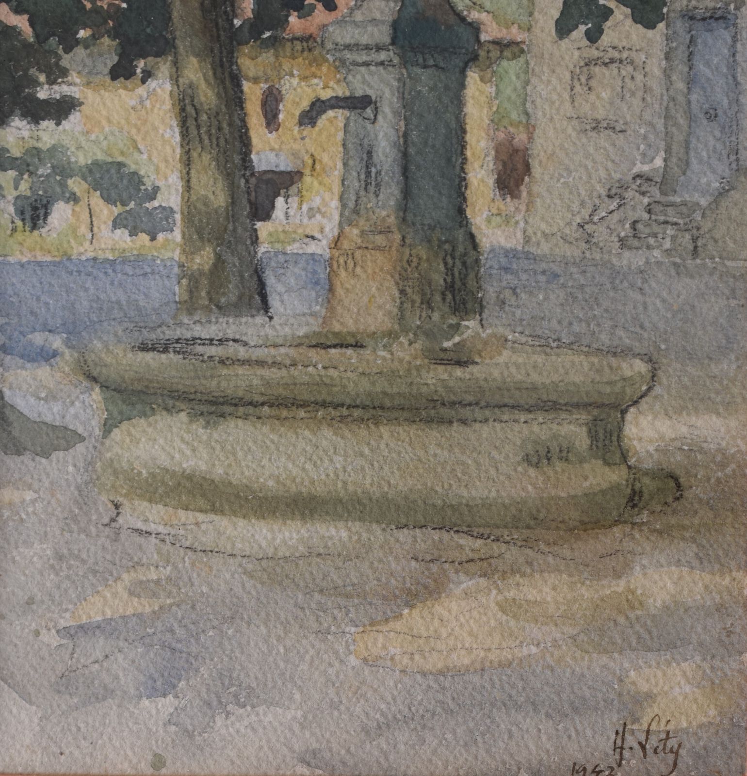 Hippolyte Léty, Fountain In The Square Of Meyssiez (1943) photo furniture