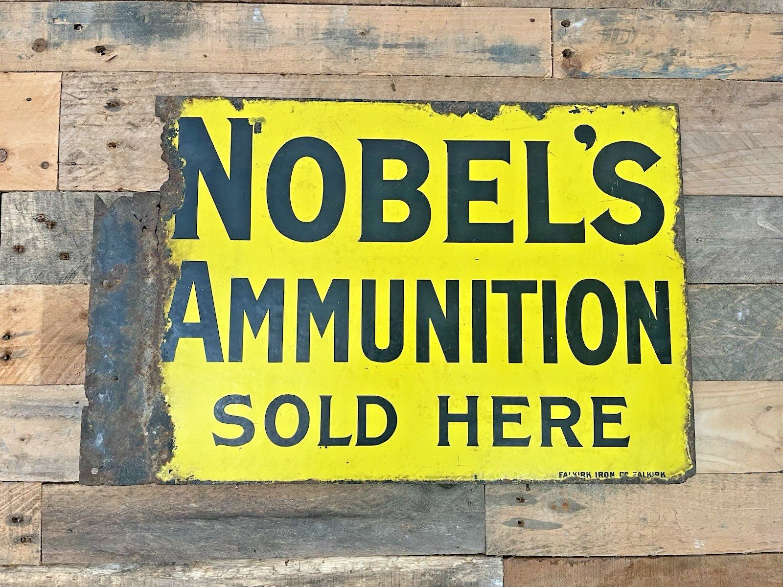 Antique Nobel's Ammunition Here Metal Enamel Shotgun Ammo Cartridges Sign