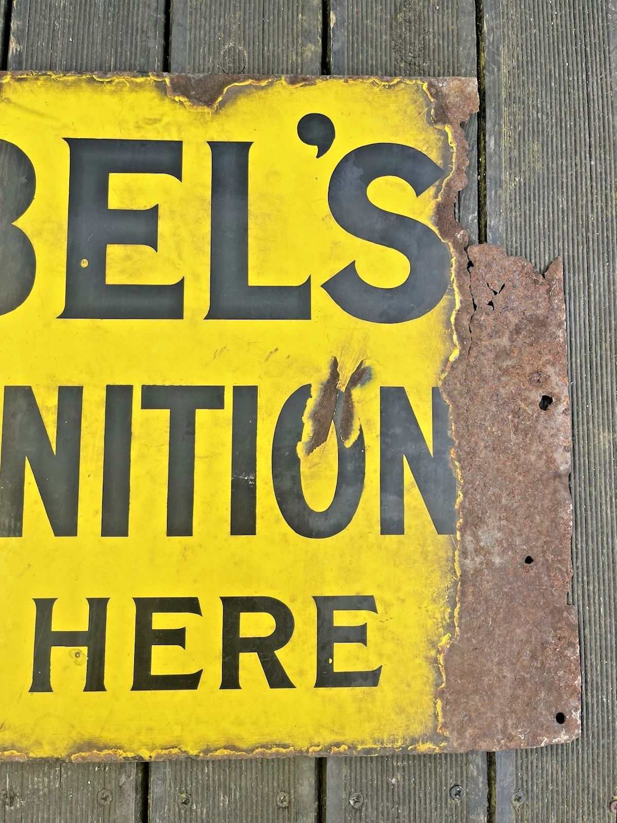 Antique Nobel's Ammunition Here Metal Enamel Shotgun Ammo Cartridges Sign photo vintage