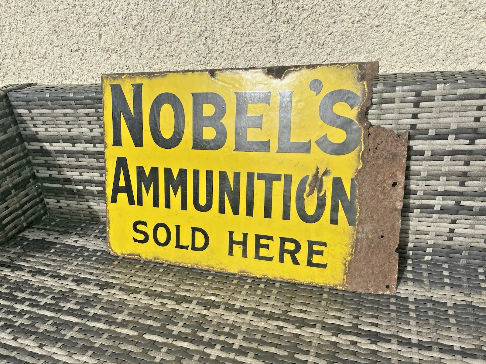 photo for sale Antique Nobel's Ammunition Here Metal Enamel Shotgun Ammo Cartridges Sign