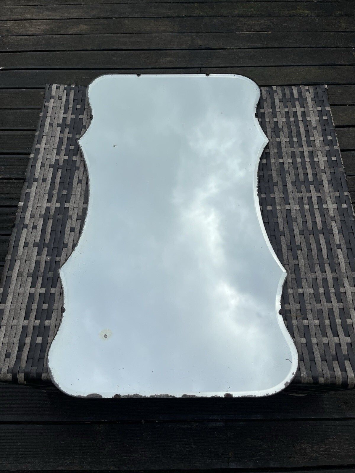 photo buy Lovely Large Antique Art Deco Wavy Edge Bevelled Wall Hall Mirror Over Mantel