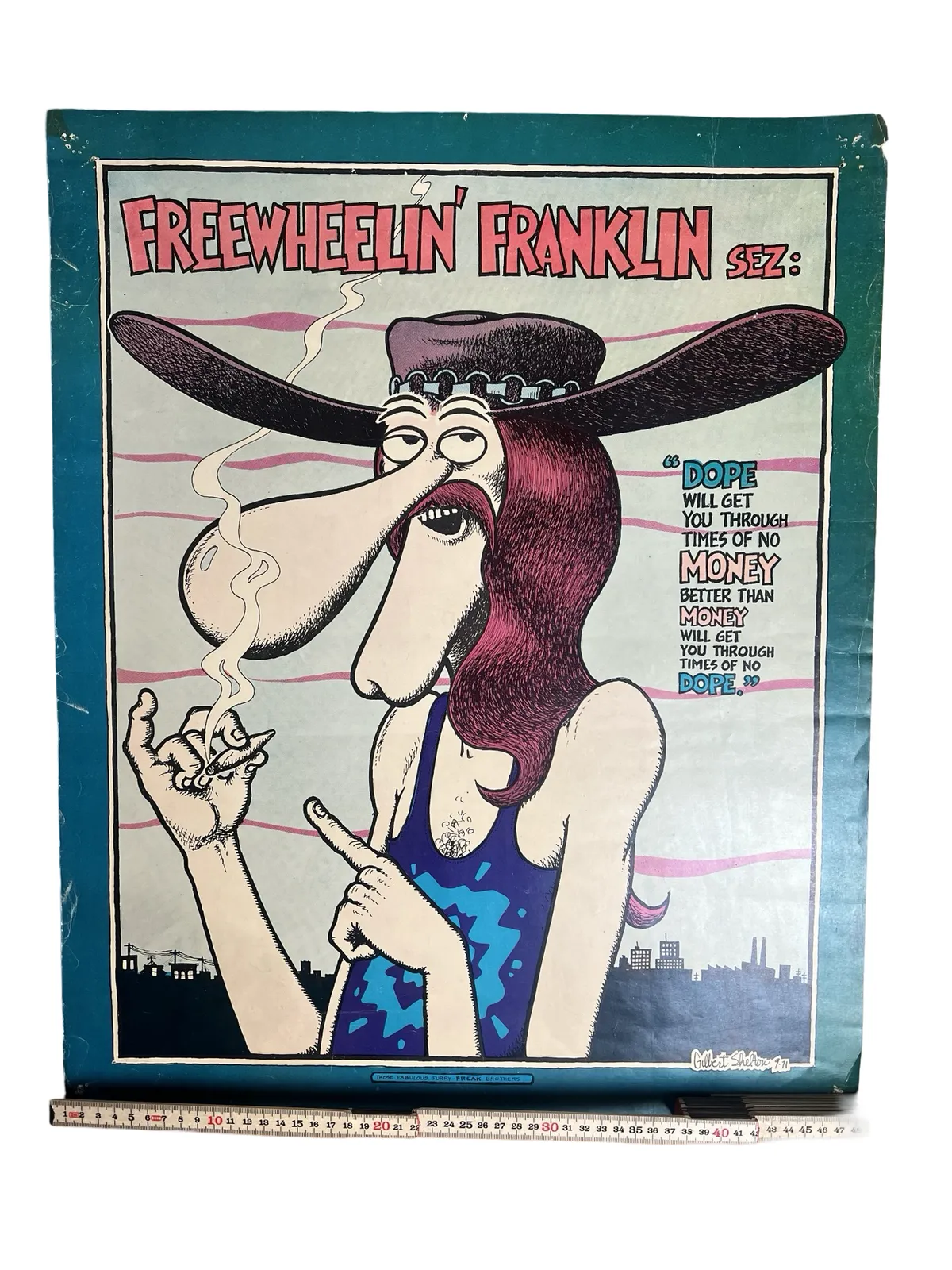 Vintage Comic Poster, The Fabulous Furry Freak Brothers, Freewheelin Franklin Sez By Gilbert Shelton, 1979 Rip Off Press photo vintage