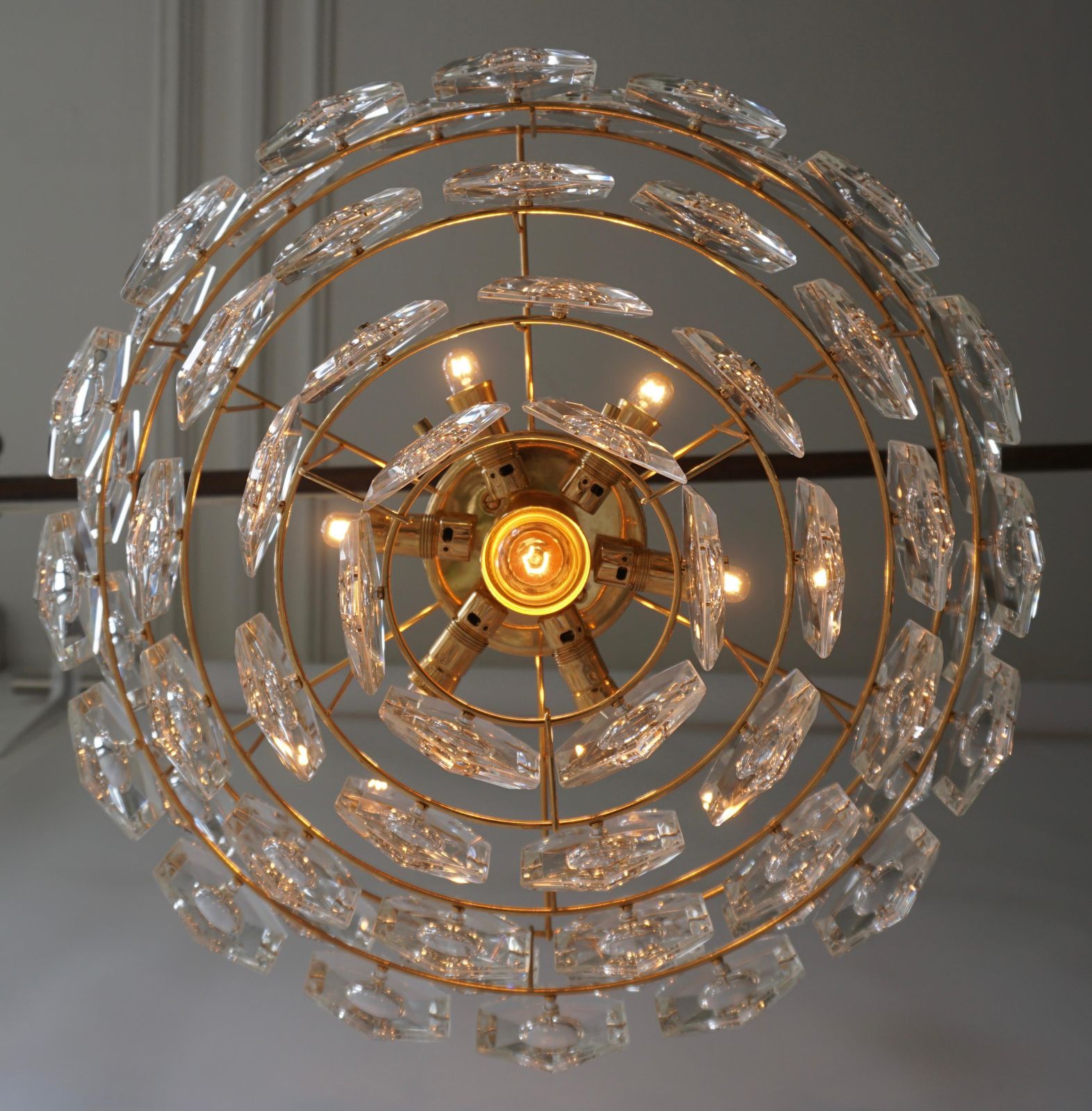 One Of Two Gold Plated Kinkeldey Crystal Chandelier, Germany, 1960s photo vintage