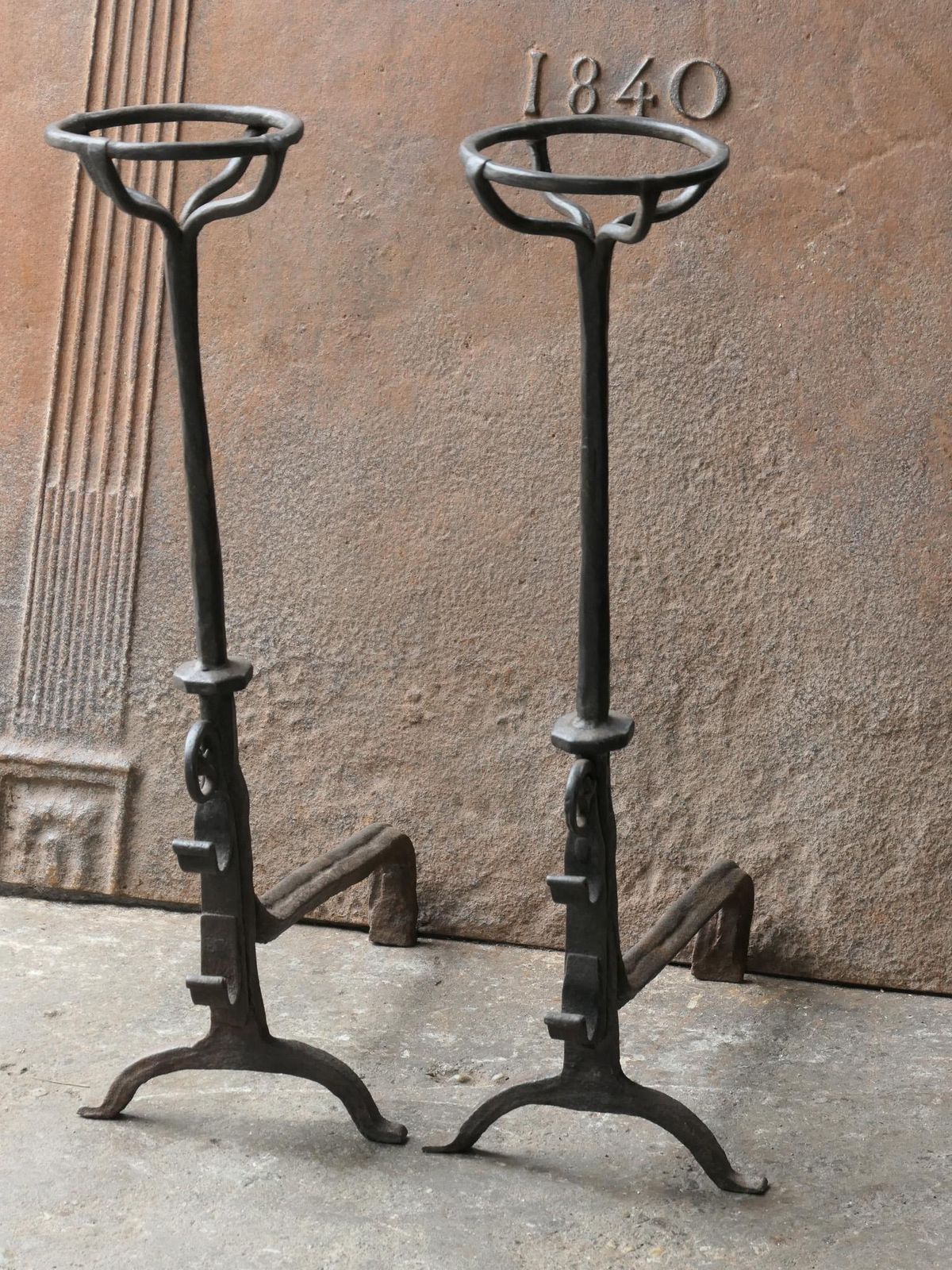 Large French 17th Century Gothic Andirons Or Landiers With Wolf Head photo 575.0