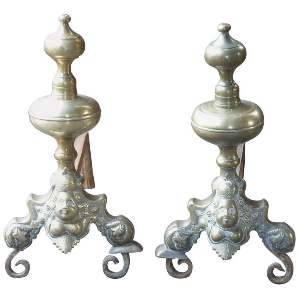 French Art Nouveau Iron Andirons