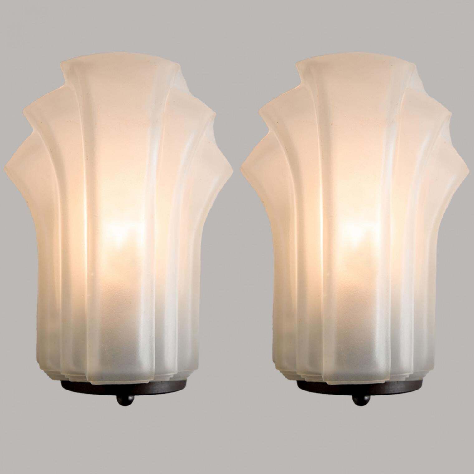 Pair Of  Art Deco Style Milk Glass Shell Wall Lights, Germany, 1970 photo Lighting